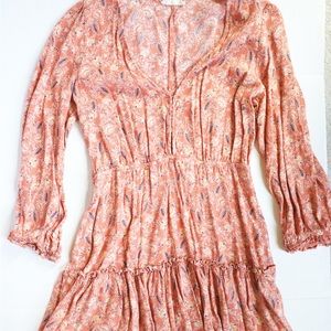 Altar’d State Orange Floral V-Neck Long Sleeve Mini Dress